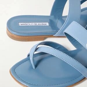 Blue Manolo Blahnik Nappa Leather Flat Sandals 39.5